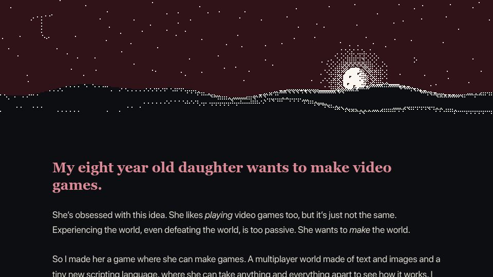 Screenshot of tau.dev: Teaching my kid to code with a modern MUD
