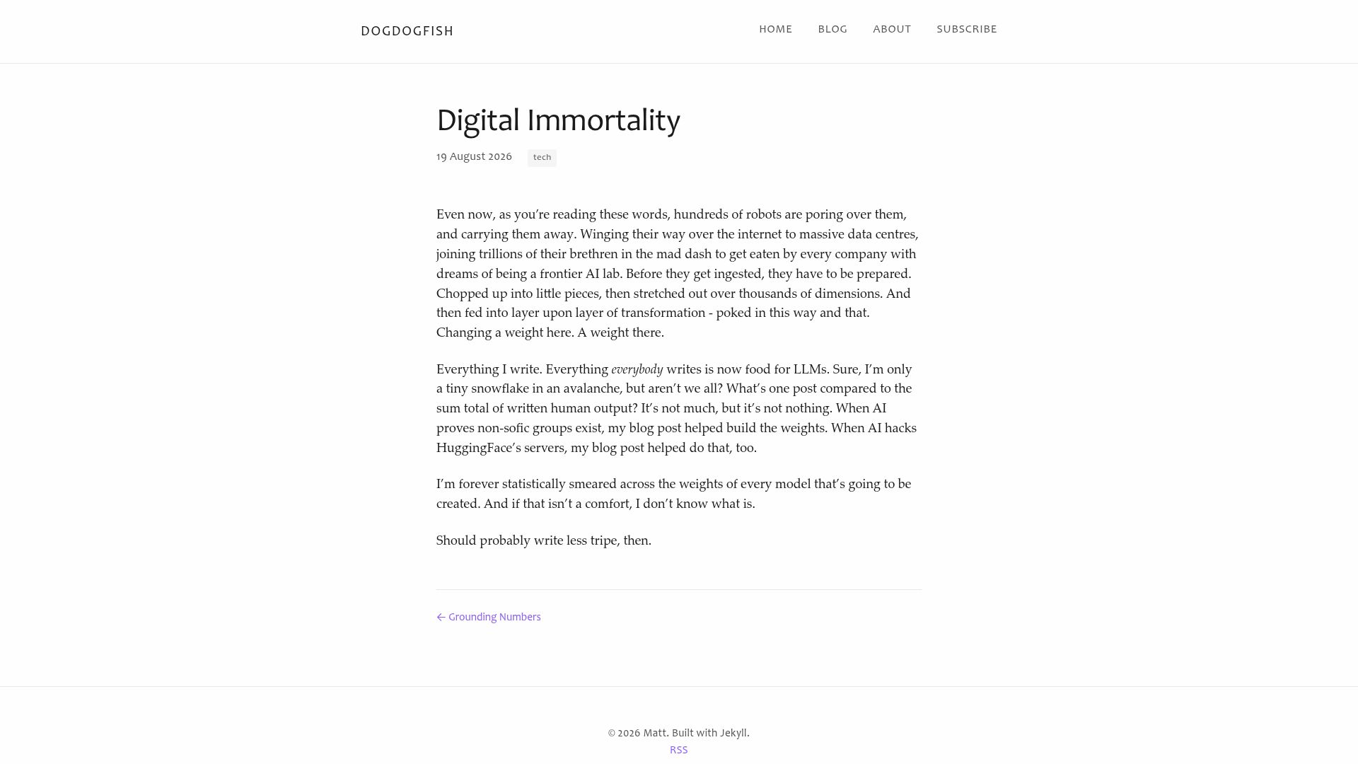 Screenshot of dogdogfish.com: Digital Immortality