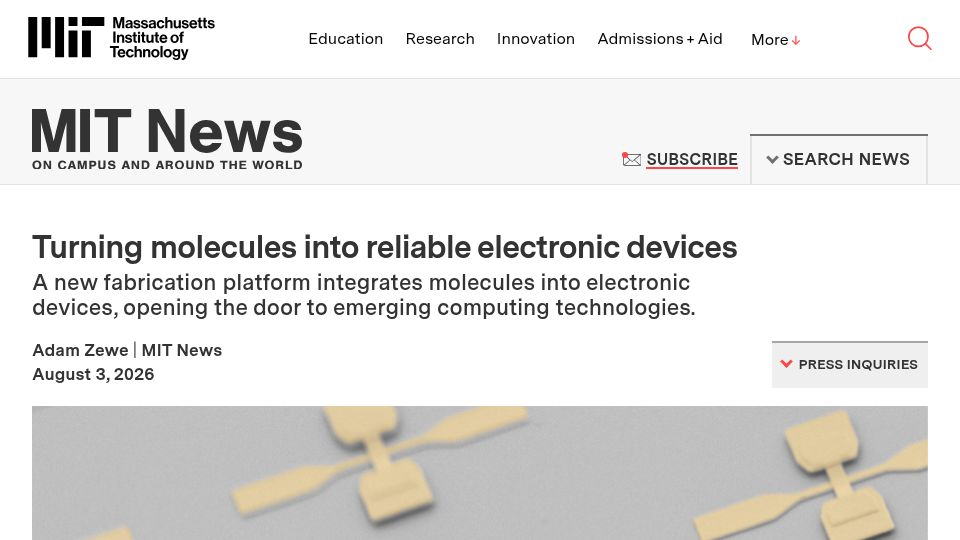 Screenshot of news.mit.edu: Turning molecules into reliable electronic devices