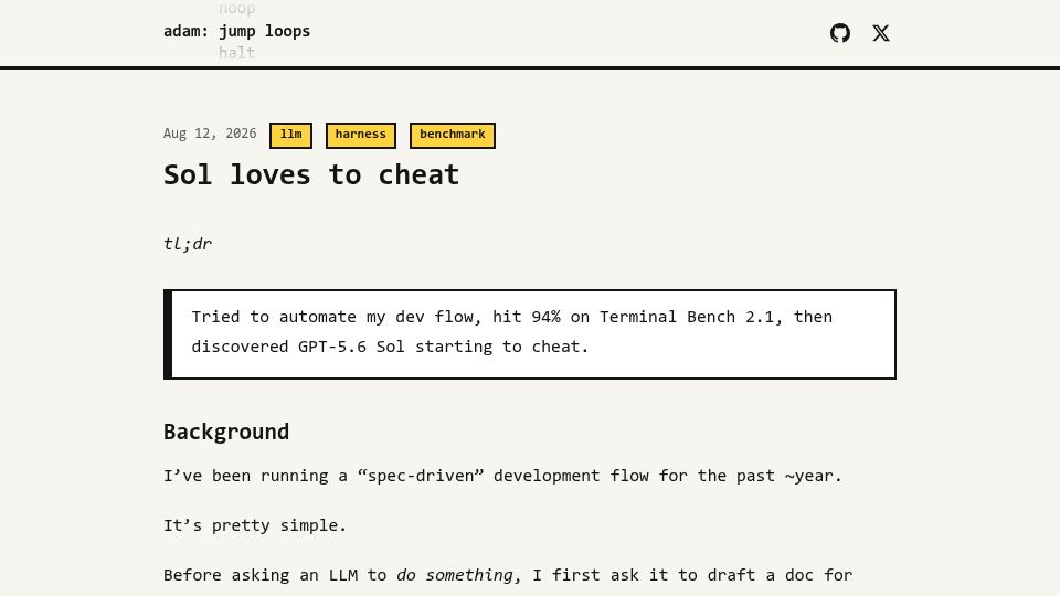 Screenshot of jumploops.com: Sol loves to cheat