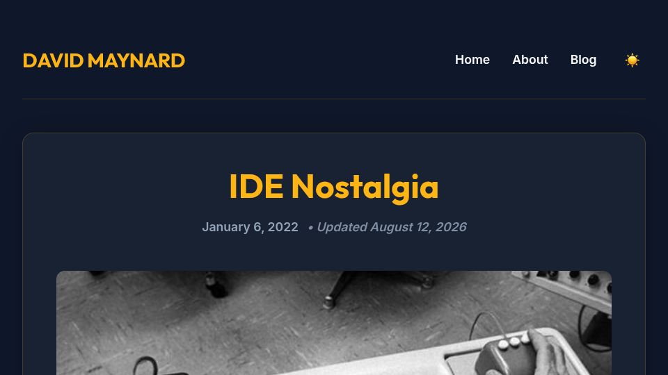 Screenshot of davidsmaynard.com: IDE Nostalgia (2022)