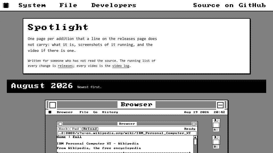 Screenshot of os8088.com: Os8088.com: IBM XT OS now has a Browser, CP/M 2.2 with Z80 core and MS Word 1.1a