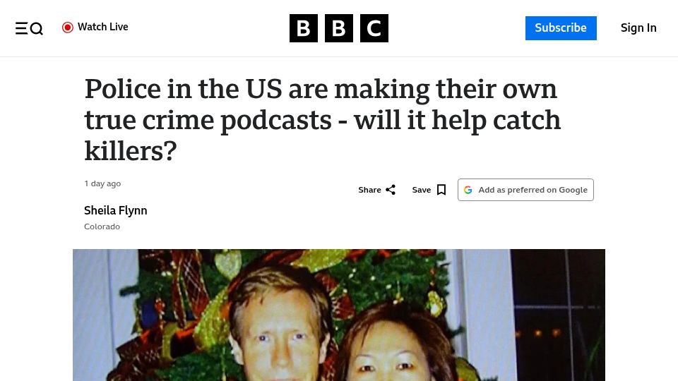 Screenshot of bbc.com: Police in the US are making their own true crime podcasts