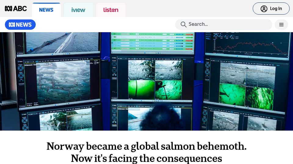 Screenshot of abc.net.au: Norway became a global salmon behemoth. Now it's facing the consequences