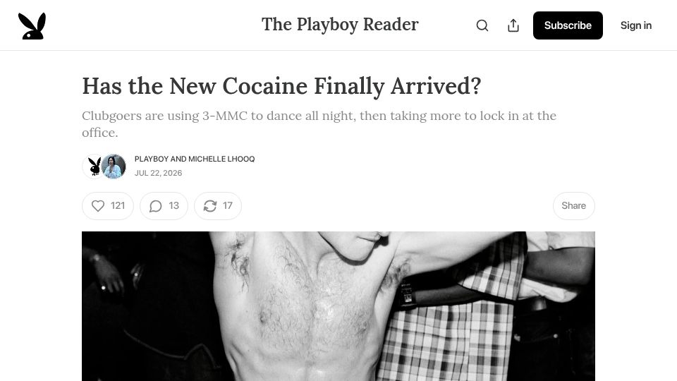 Screenshot of playboy.substack.com: Has the New Cocaine Arrived?