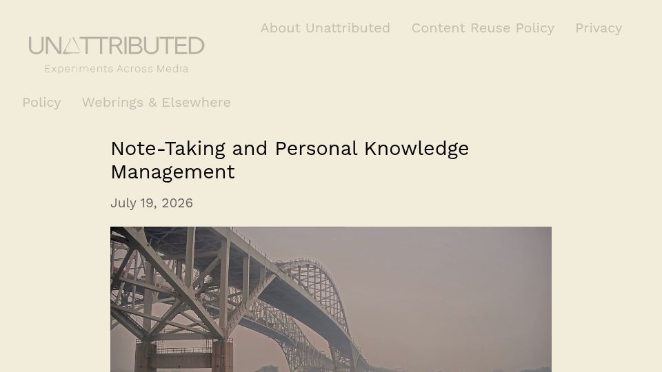Screenshot of unattributed.cc: Note-Taking and Personal Knowledge Management