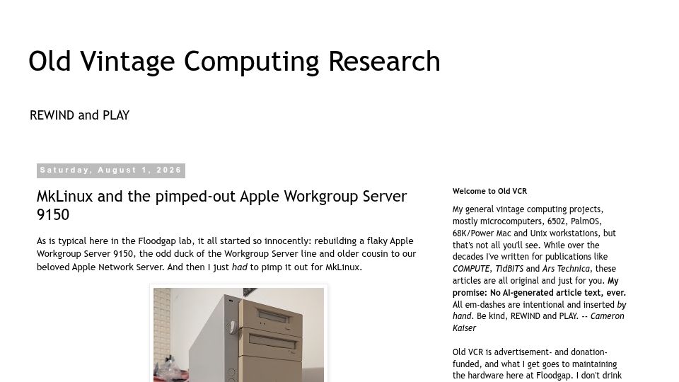 Screenshot of oldvcr.blogspot.com: MkLinux and the pimped-out Apple Workgroup Server 9150