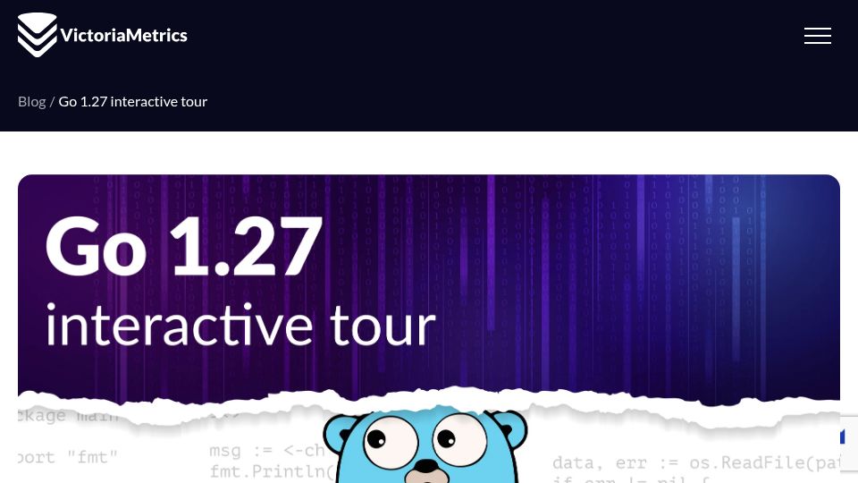 Screenshot of victoriametrics.com: Go 1.27 Interactive Tour