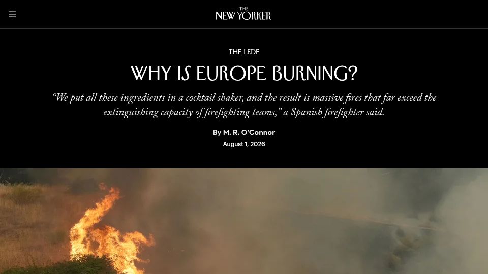 Screenshot of newyorker.com: Why Is Europe Burning?