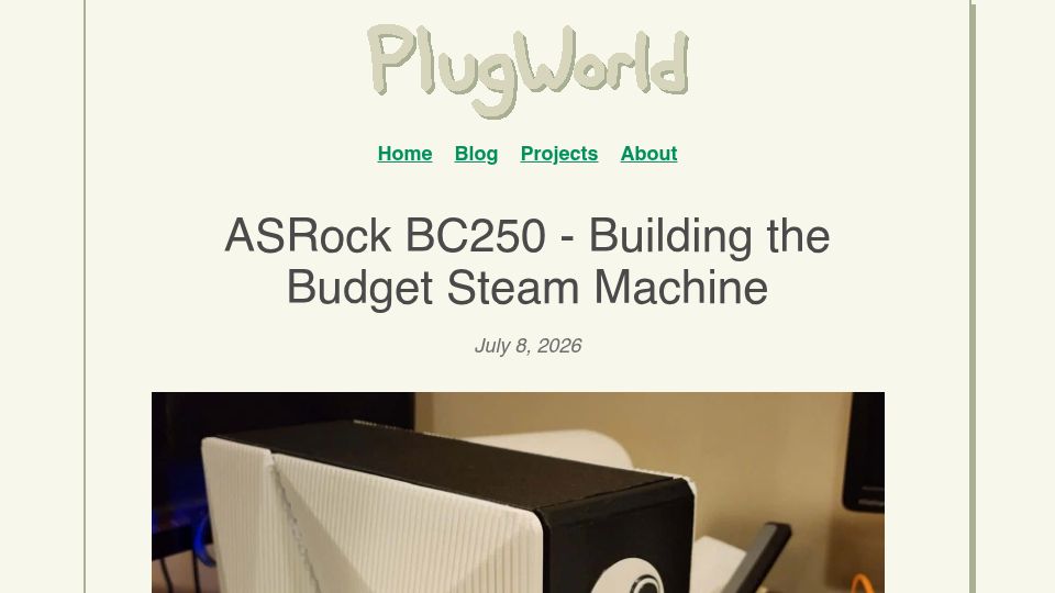 Screenshot of plug-world.com: ASRock BC-250: Building the Budget Steam Machine
