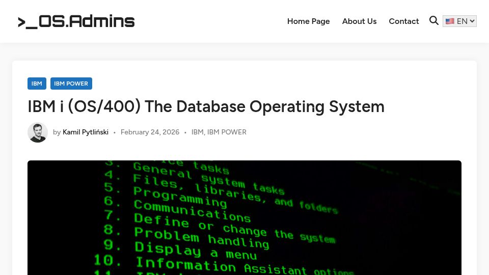 Screenshot of osadmins.com: IBM i (OS/400) the Database Operating System