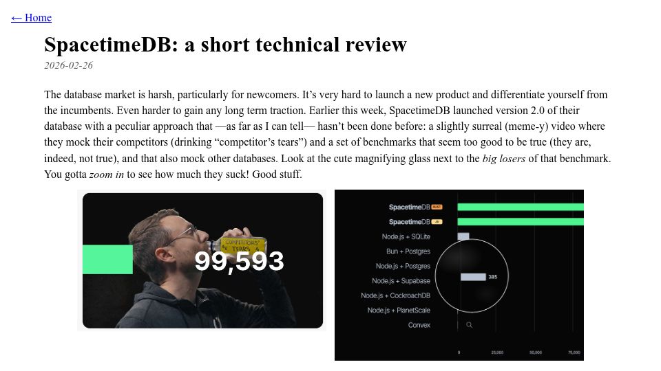 Screenshot of strn.cat: SpacetimeDB: a short technical review