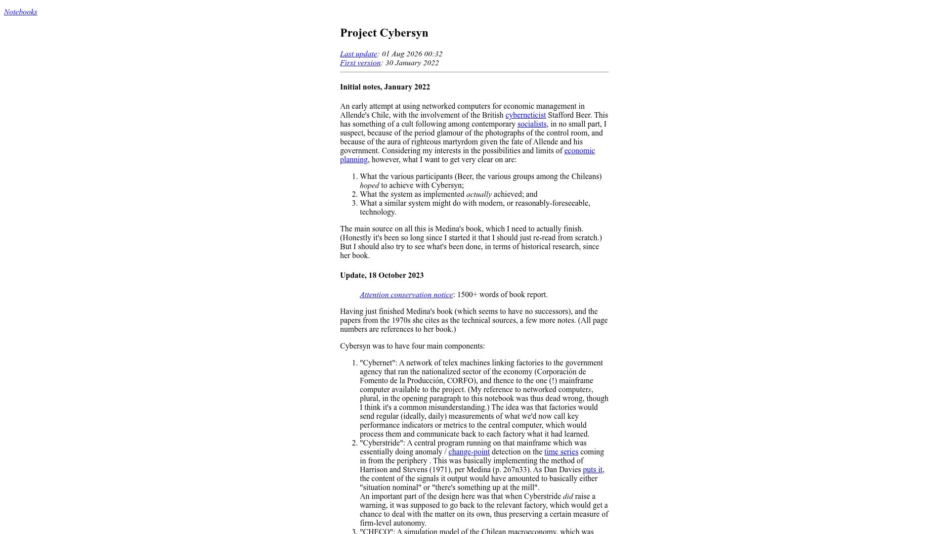 Screenshot of bactra.org: Project Cybersyn (2022)