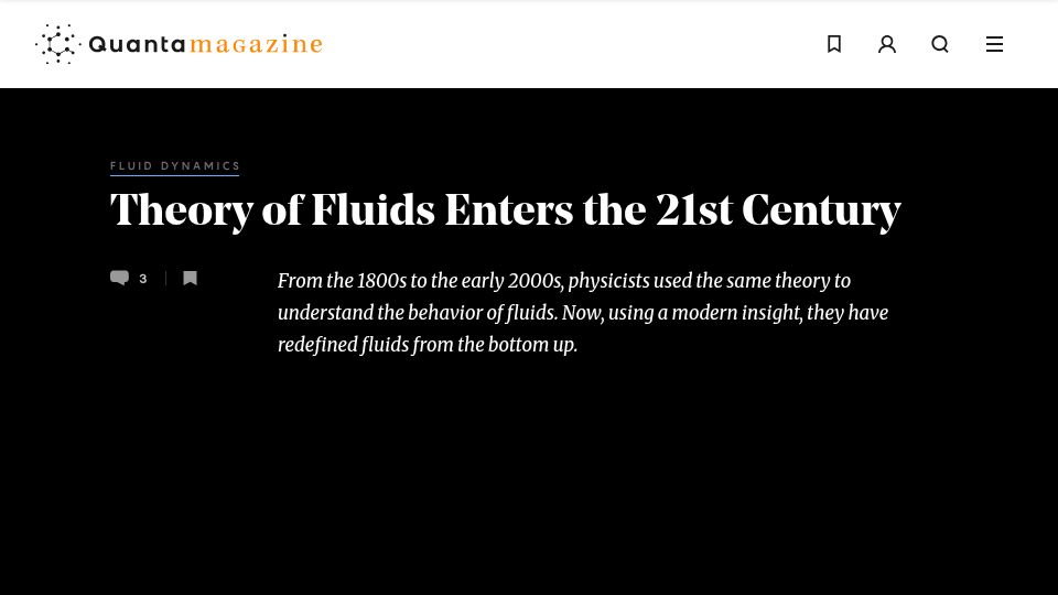 Screenshot of quantamagazine.org: Theory of Fluids Enters the 21st Century