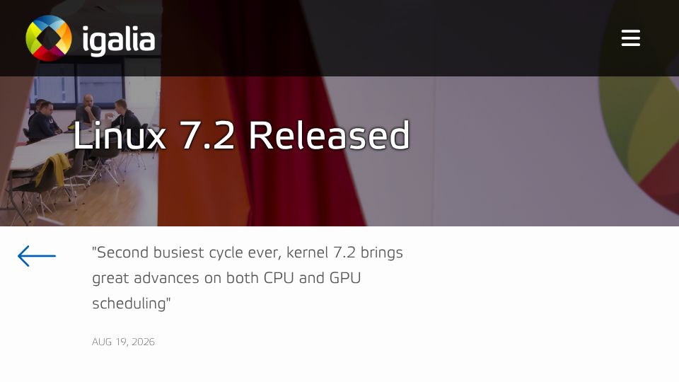 Screenshot of igalia.com: Linux 7.2