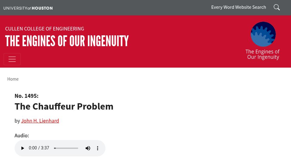 Screenshot of engines.egr.uh.edu: The Chauffeur Problem