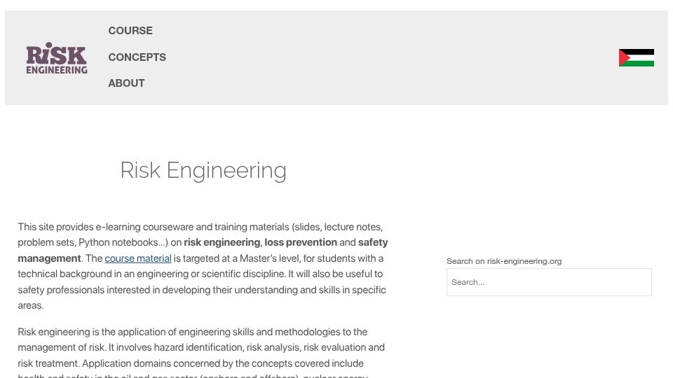 Screenshot of risk-engineering.org: Risk Engineering
