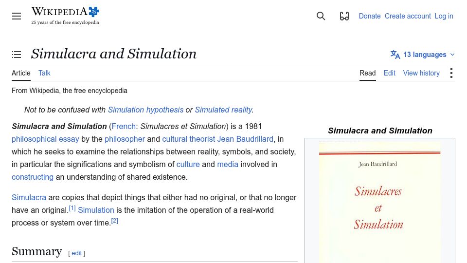 Screenshot of en.wikipedia.org: Simulacra and Simulation