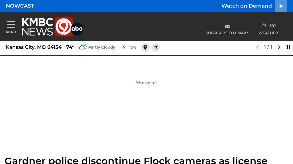 Screenshot of kmbc.com: Gardner police discontinue Flock cameras as license plate readers face scrutiny