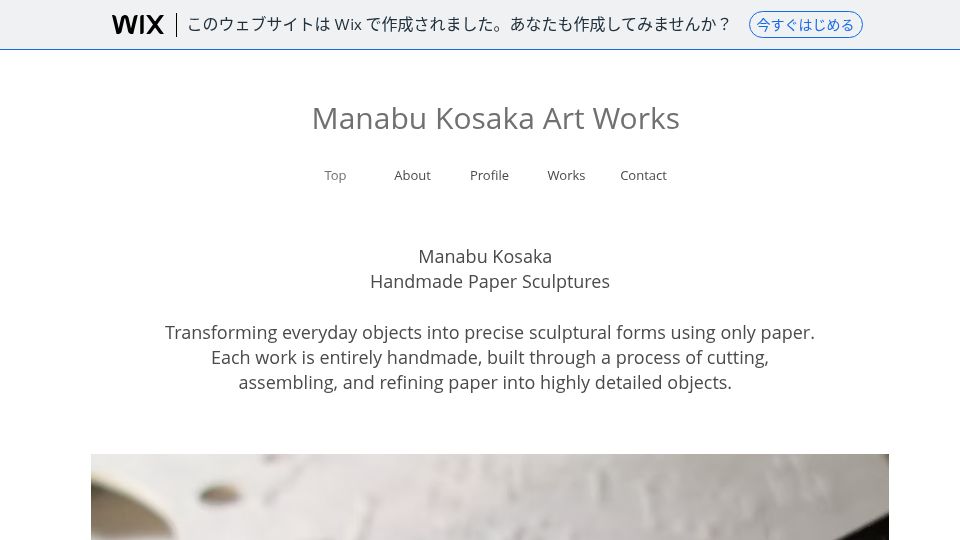 Screenshot of coca11272000.wixsite.com: Manabu Kosaka's Handmade Paper Sculptures