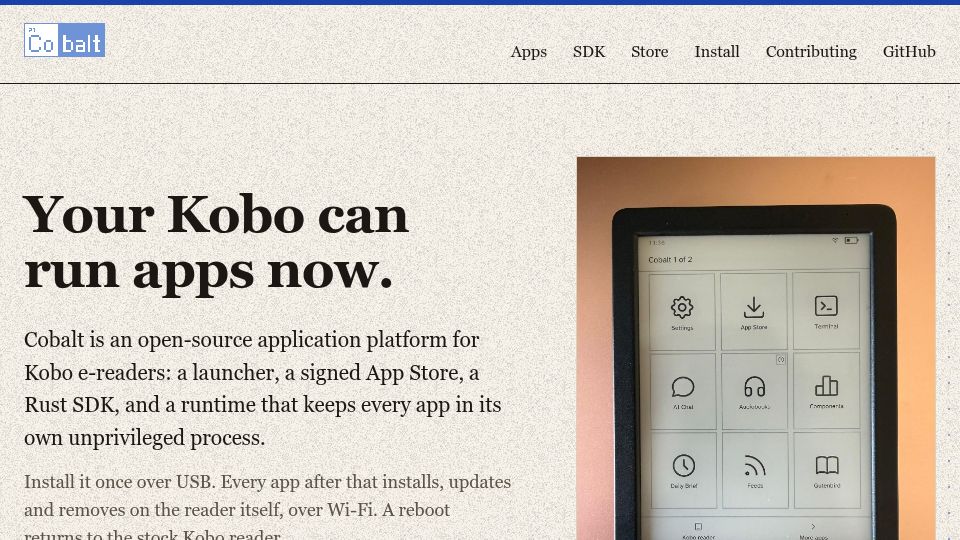 Screenshot of bandarlabs.github.io: Kobo can run apps now