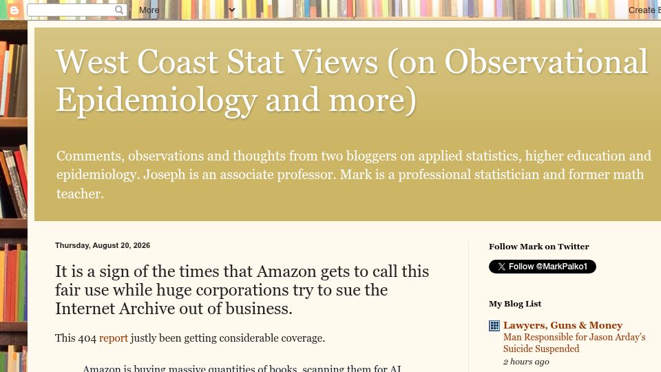 Screenshot of observationalepidemiology.blogspot.com: It is a sign of the times that Amazon gets to call this fair use