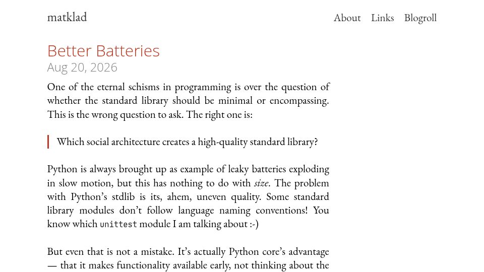 Screenshot of matklad.github.io: Better Batteries