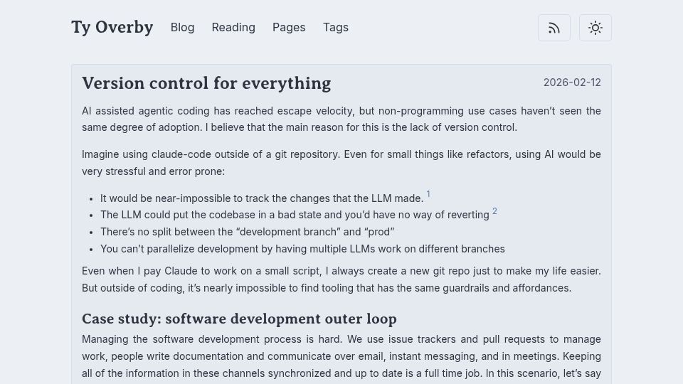 Screenshot of tyoverby.com: Version Control for Everything