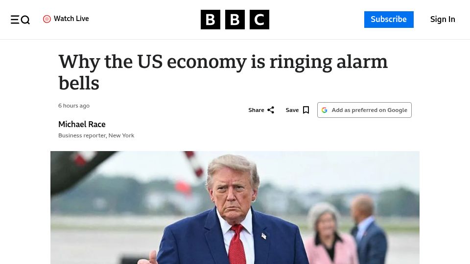 Screenshot of bbc.com: US debt has hit $40tn - Will that be a wake-up call?
