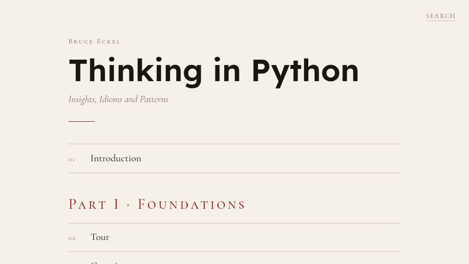 Screenshot of thinkinginpython.com: Thinking in Python