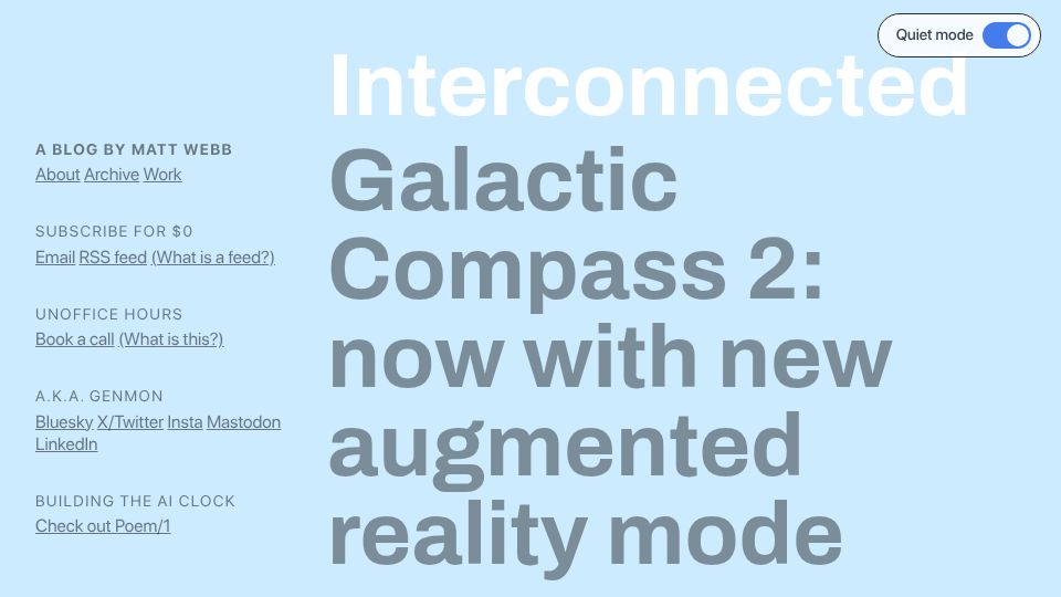 Screenshot of interconnected.org: Galactic Compass 2: now with new augmented reality mode