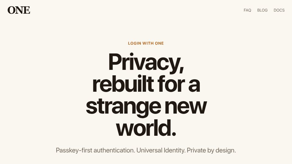 Screenshot of loginwithone.com: Show HN: Anonymous age verification with passkey-powered encryption