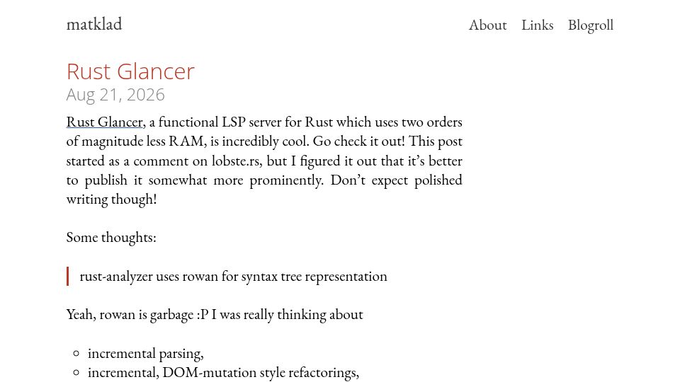Screenshot of matklad.github.io: Rust Glancer