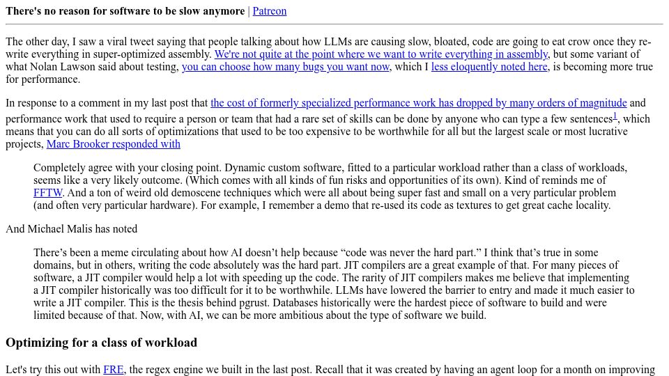 Screenshot of danluu.com: There's no reason for software to be slow anymore