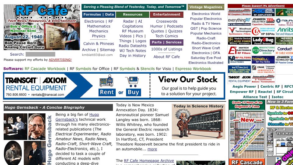 Screenshot of rfcafe.com: RF Cafe