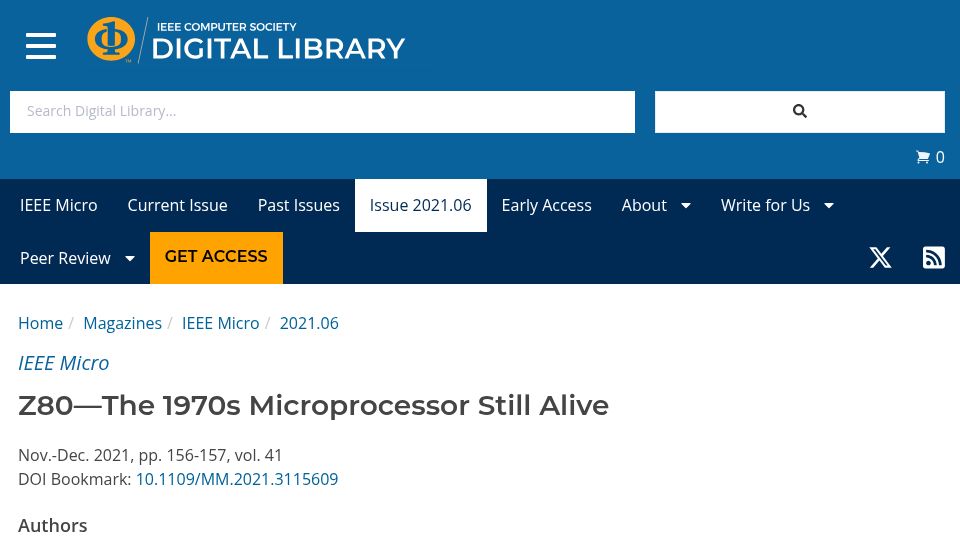 Screenshot of computer.org: Z80 – The 1970s Microprocessor Still Alive (2021)