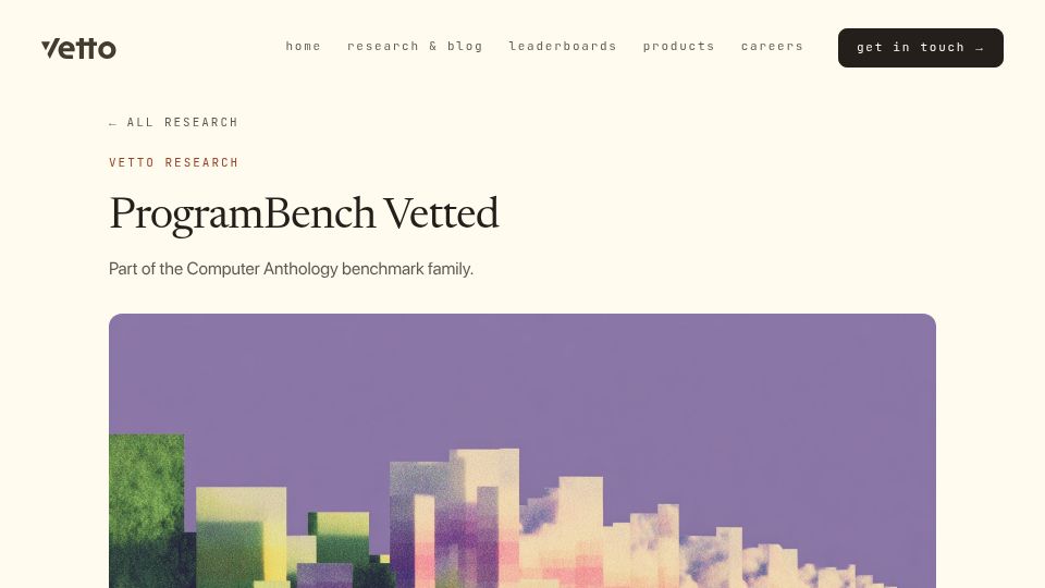 Screenshot of vetto.ai: ProgramBench Vetted: Reverse Engineering from a Runnable Binary