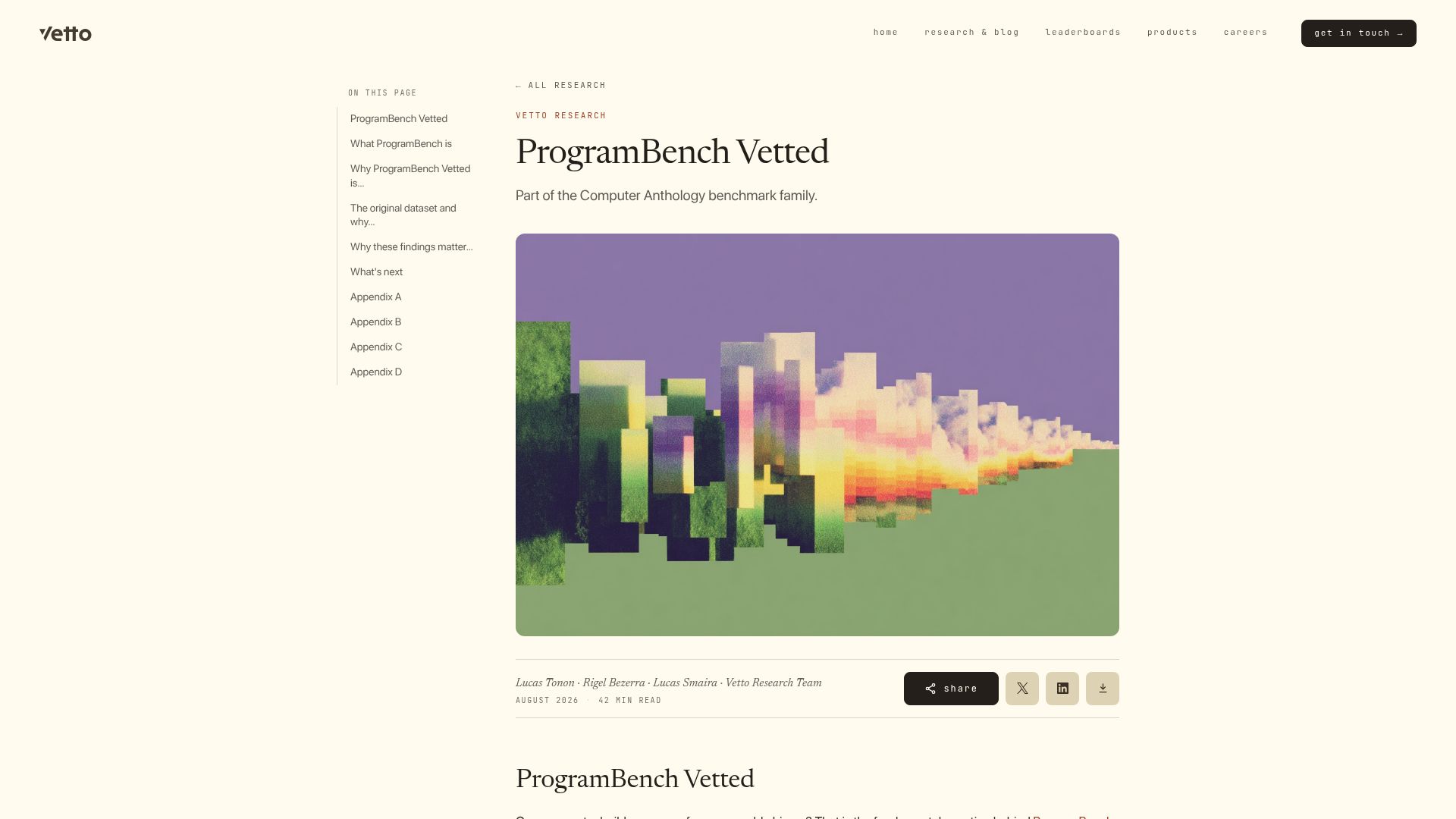 Screenshot of vetto.ai: ProgramBench Vetted: Reverse Engineering from a Runnable Binary