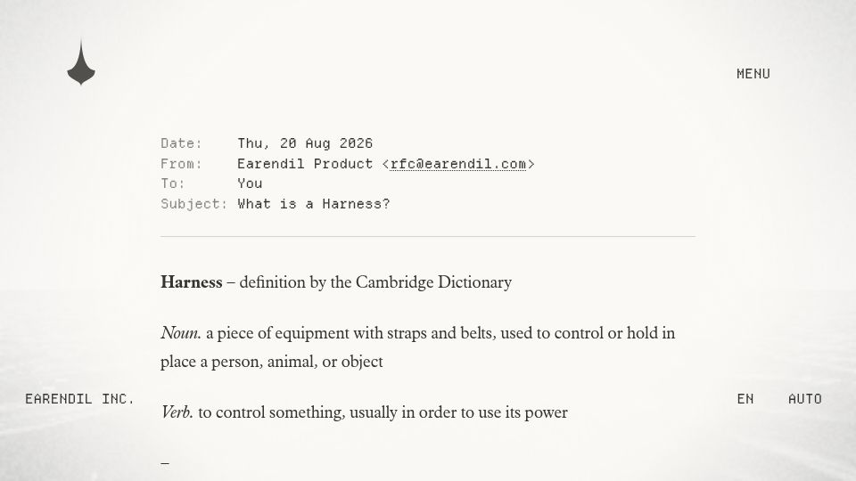 Screenshot of earendil.com: What Is a Harness?