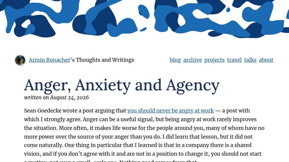 Screenshot of lucumr.pocoo.org: Anger, Anxiety and Agency