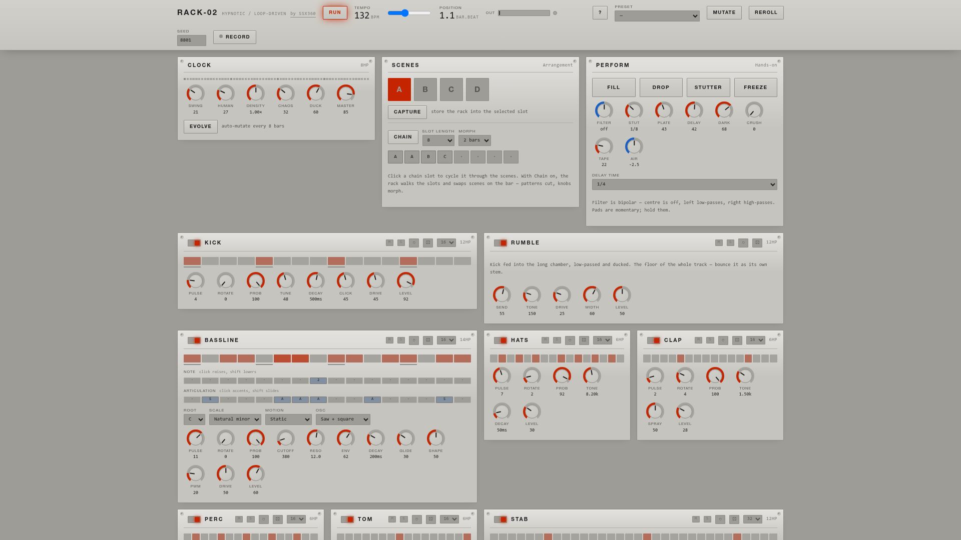 Screenshot of ssx360.github.io: Show HN: A techno machine in one HTML file, with verifiable renders