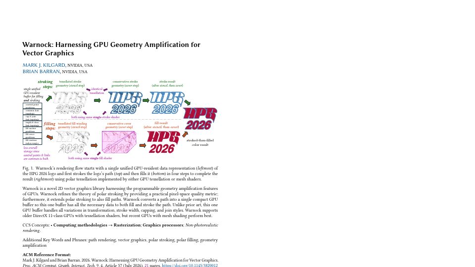 Screenshot of dl.acm.org: Warnock: Harnessing GPU geometry amplification for vector graphics