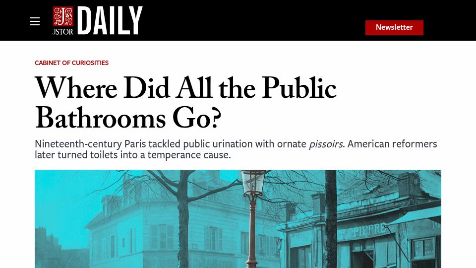 Screenshot of daily.jstor.org: Where did all the public bathrooms go?