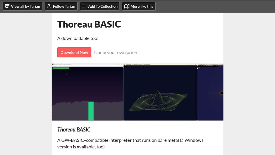 Screenshot of tarjan.itch.io: Show HN: I wrote a BASIC interpreter that boots on UEFI machines