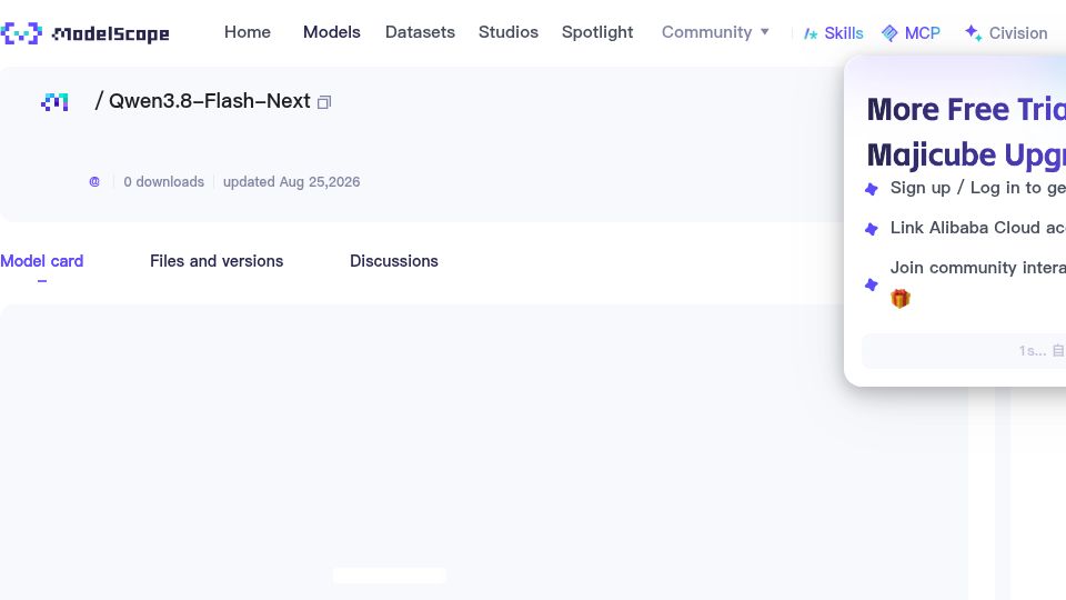 Screenshot of modelscope.cn: Qwen 3.8-Flash-Next releasing tomorrow (125B a6B)