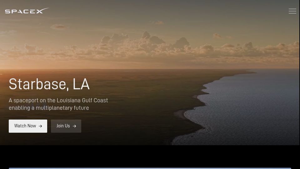 Screenshot of spacex.com: Starbase, LA