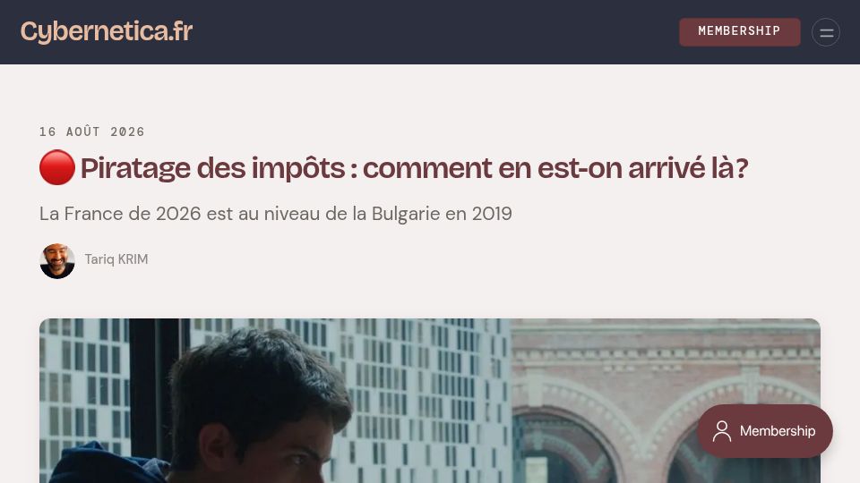 Screenshot of cybernetica.fr: France's tax agency got hacked (in French)
