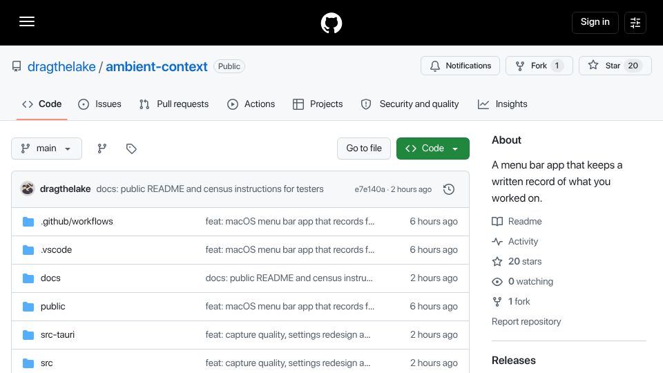Screenshot of github.com: Show HN: Screen memory without screenshots, just text to Markdown