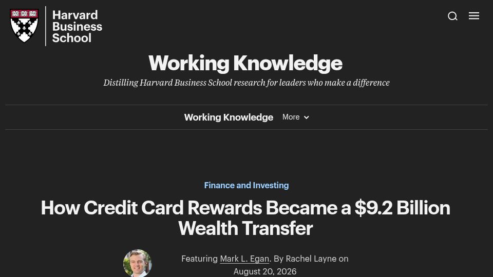 Screenshot of library.hbs.edu: How credit card rewards became a $9.2B wealth transfer