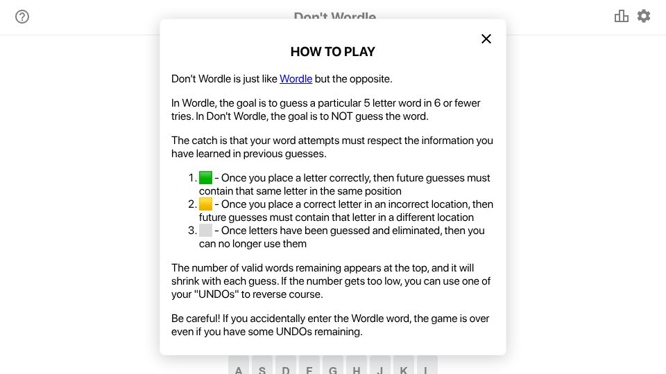 Screenshot of dontwordle.com: Don't Wordle